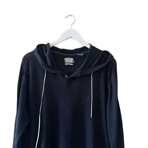 Volcom Cotton Black Long Sleeves Hooded Sweater Sporty Sz L #1541 - Picture 4 of 15